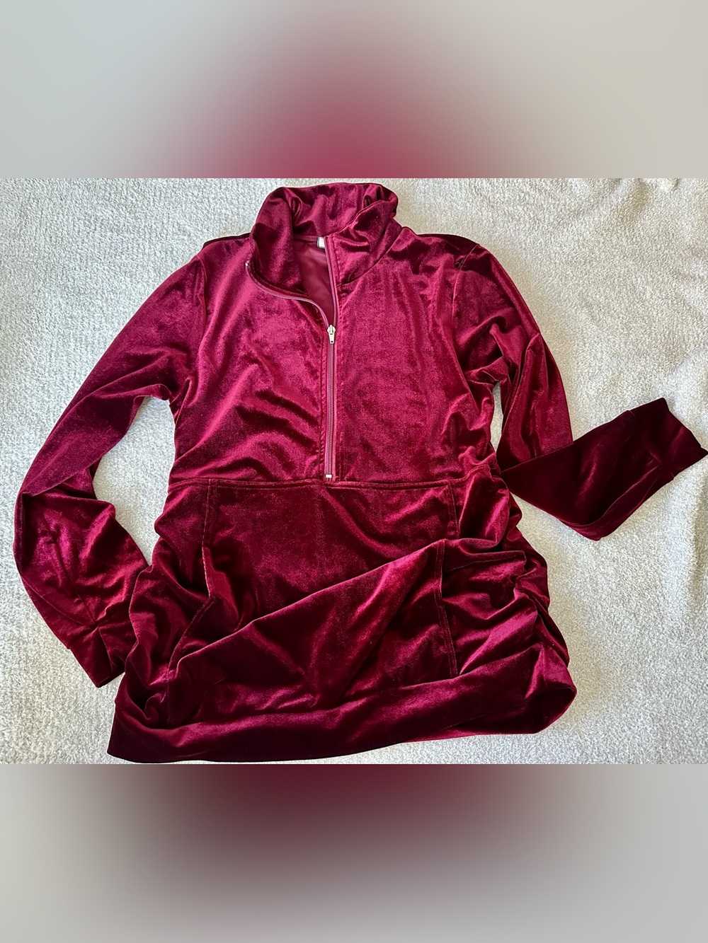 Velvet Half-Zip Maternity Pullover in Deep Burgundy
